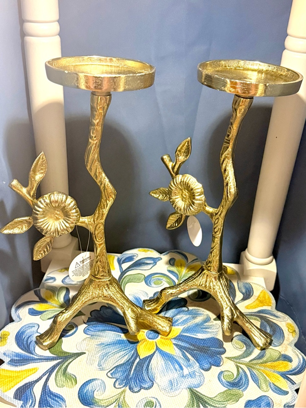 Gold Floral Branch Candle Holders - Elegant Home Accent